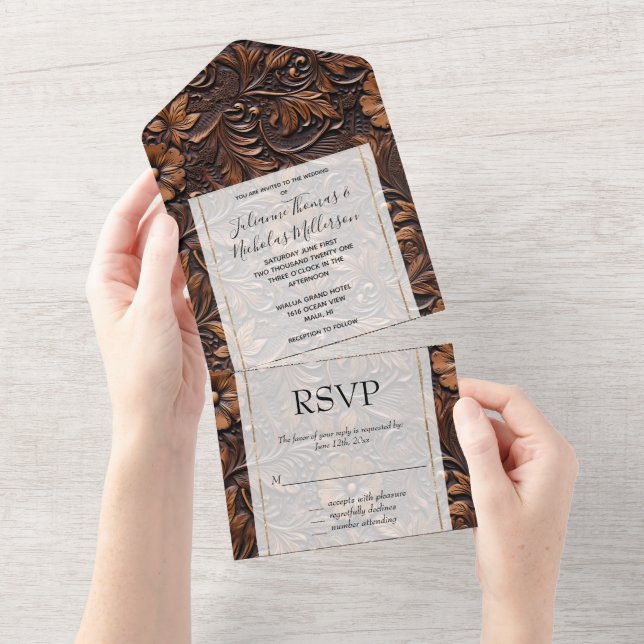 Invitation Tout En Un Floral de cowgirl Brown occidentale (Déchirure)