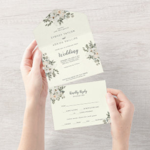 Invitation Tout En Un Floral d'hiver Mariage ivoire