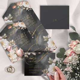 Invitation Tout En Un Floral Drama Mariage Charcoal ID1022