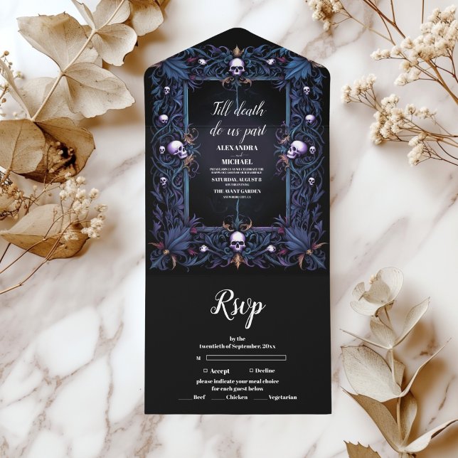 Invitation Tout En Un Floral Gothique Mariage d'Halloween (Créateur téléchargé)