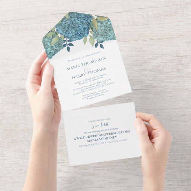 Invitation Tout En Un Floral Hydrangea Site Mariage Invité Adresse (Déchirure)