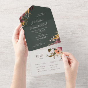 Invitation Tout En Un Floral Orange Bourgogne   Sceau Vert Et Envoi