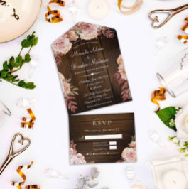 Invitation Tout En Un Floral Rustic Bois et String Mariage
