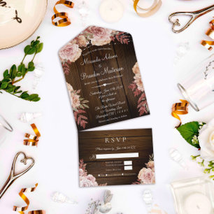 Invitation Tout En Un Floral Rustic Bois et String Mariage