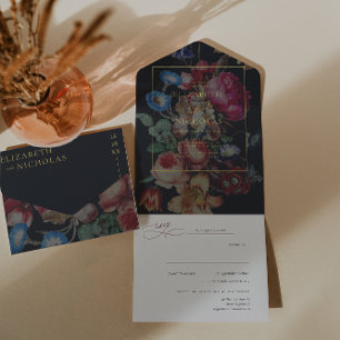 Invitation Tout En Un Floral Vintage foncé   MARIAGE