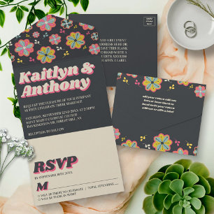 Invitation Tout En Un Flower Power Mariage Rétro Groovy des Années 70