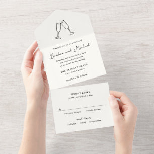 Invitation Tout En Un Flûtes à main Doodle Mariage moderne