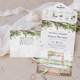 Invitation Tout En Un Forêt Boisée Élégante   Mariage Illustré