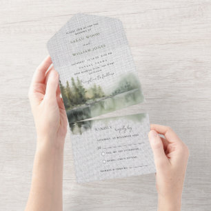Invitation Tout En Un Forêt verte rustique tout en un mariage Inviter