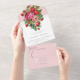 Invitation Tout En Un Fraises et pivoines Parti d'engagement Rsvp