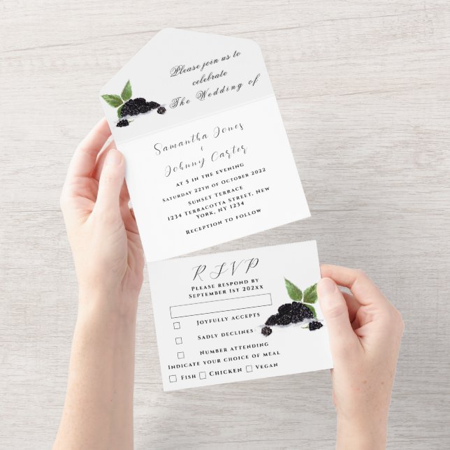 Invitation Tout En Un Fruits de Blackberry Élégant Mariage rustique (Déchirure)