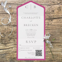 Fuchsia rose et blanc monogramme minimum QR Code