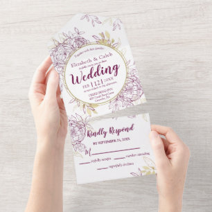 Invitation Tout En Un Fuchsia Rose & Or Toile Florale Combinaison Une Pi