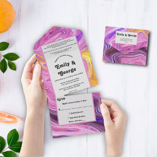 Invitation Tout En Un Galaxie colorée Pastel moderne Mariage d'art Abstr