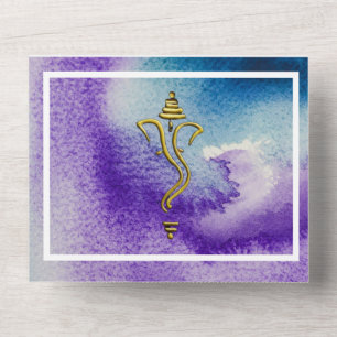 Invitation Tout En Un Ganesha hindou indien aquarelle vibrante 