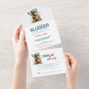 Invitation Tout En Un Garçon à l'ours en peluche de baseball Affichage Q