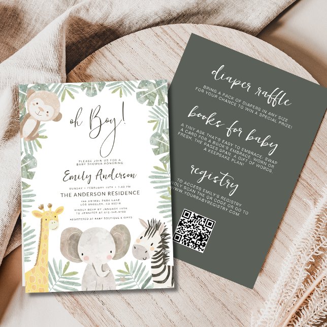 Invitation Tout en un garçon Safari Baby shower animal Safari (Créateur téléchargé)