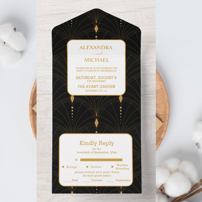 Invitation Tout En Un Glam Art Déco Black Gatsby 1920 Style Mariage (Créateur téléchargé)