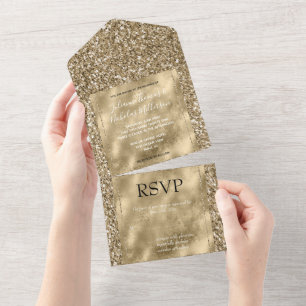 Invitation Tout En Un Glitzy Antique Gold Parties scintillant     