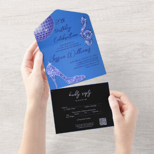 Invitation Tout En Un Glitzy Blue & Black 30th Birthday QR Code