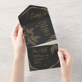 Invitation Tout En Un Gold Dust & Outlines Mariage Black/Gold ID835