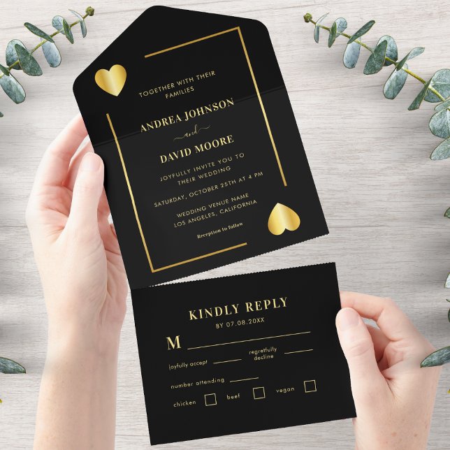 Invitation Tout En Un Gold et Black Heart Frame Vegas Poker Mariage (Créateur téléchargé)