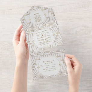 Invitation Tout En Un Gold Fleur de lis Art Déco Great Gatsby Mariage