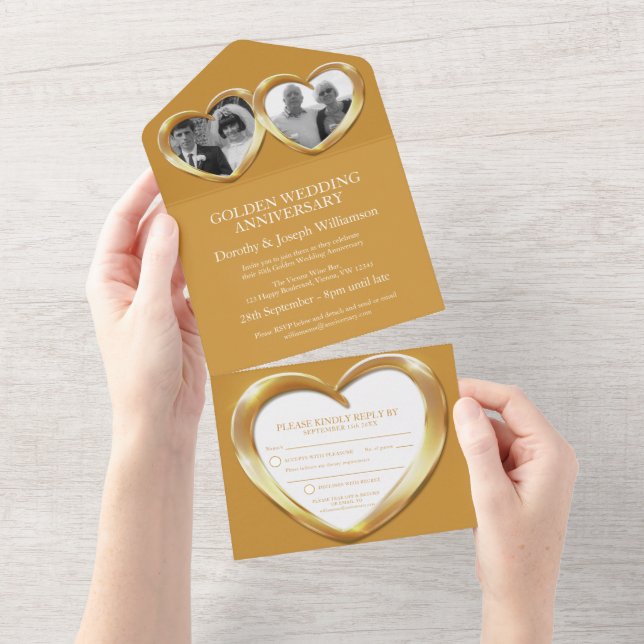 Invitation Tout En Un Golden mariage anniversaire 50 ans fête tous (Déchirure)