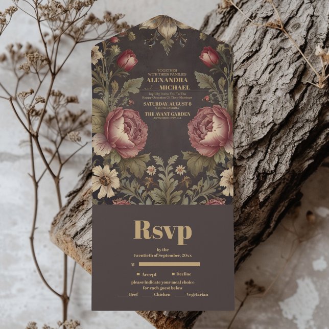 Invitation Tout En Un Goth Floral Mariage victorien (Créateur téléchargé)