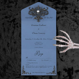 Invitation Tout En Un Gothique Black & Blue Halloween Filigrane Sans Dîn