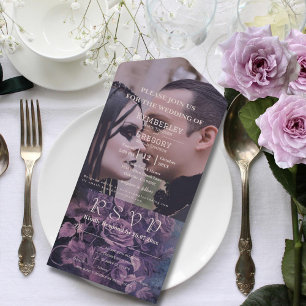 Invitation Tout En Un Gothique foncé violet lavande Rose floral Photo