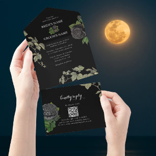 Invitation Tout En Un Gothique Halloween Rose noir Mariage