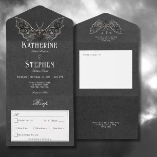 Invitation Tout En Un Gothique Moth Moody Dîner noir et blanc