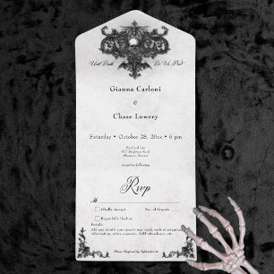 Invitation Tout En Un Gothique noir & blanc Halloween Filigree No Dinner