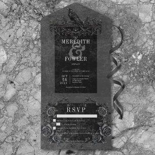 Invitation Tout En Un Gothique noir corbeau & noir Roses Détails Pas de 