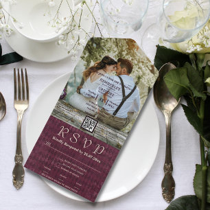 Invitation Tout En Un Grand Photo Burgundy Diamond Motif QR Code