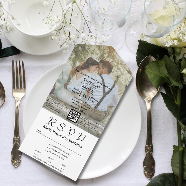 Invitation Tout En Un Grande photo blanche classique (Créateur téléchargé)