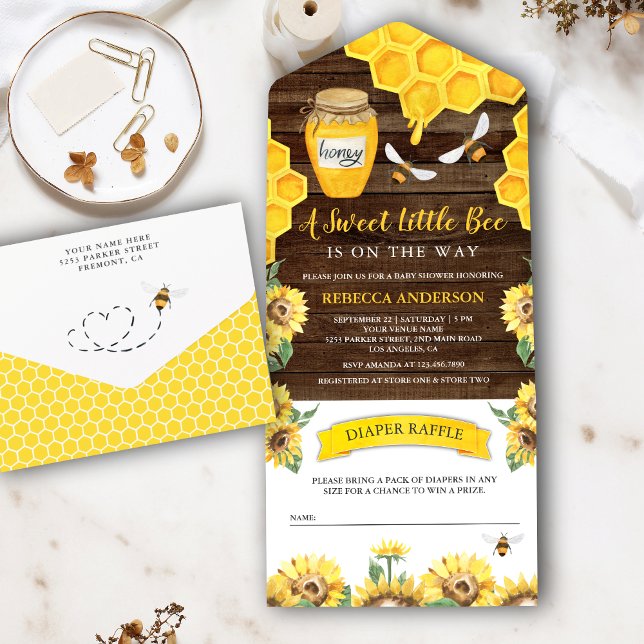 Invitation Tout En Un Grange rustique Bois Sunflower Miel Baby shower d' (Créateur téléchargé)