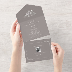Invitation Tout En Un Grange Rustique Mariage agricole Amethyst Grey QR