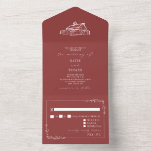 Invitation Tout En Un Grange Rustique Muted Red Farm Wedding RSVP