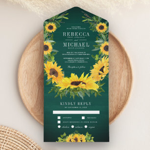 Invitation Tout En Un Green Wood Country Sunflowers Garland Mariage