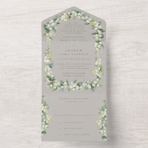 Invitation Tout En Un Greige Snowberry+Eucalyptus Réception de mariage u