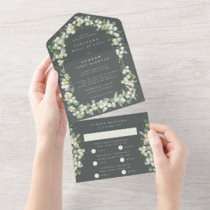 Invitation Tout En Un Grey Green Snowberry + Eucalyptus Mariage