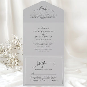 Invitation Tout En Un Gris Clair Simple Écriture Moderne