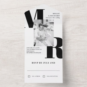 Invitation Tout En Un Gros Initiales Noires Typographie Mariage photo