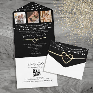 Invitation Tout En Un Guirlande de lumières noires et blanches de mariag