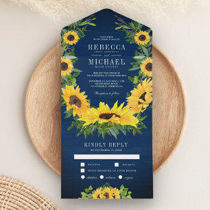 Invitation Tout En Un Guirlande de tournesols de mariage en bois bleu ma