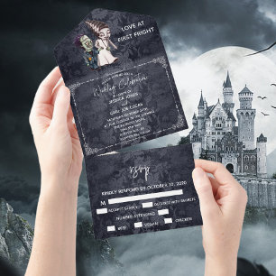 Invitation Tout En Un Halloween Automne Octobre Frankenstein Mariée Coup