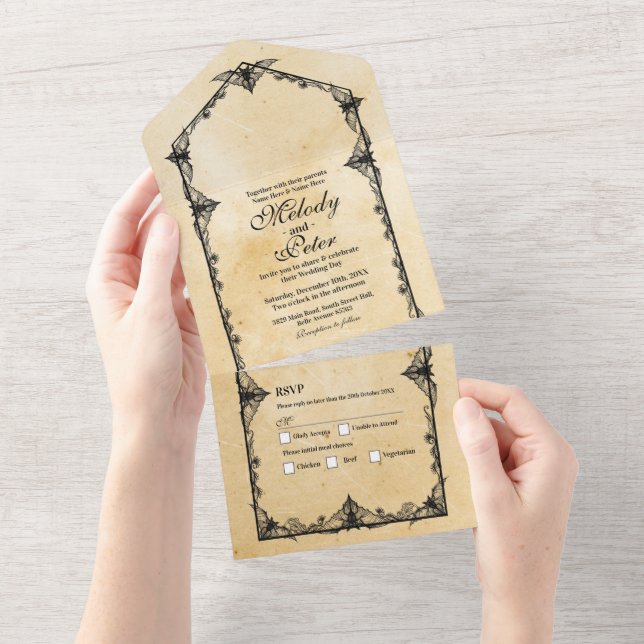 Invitation Tout En Un Halloween chauves-souris frontière gothique Invita (Déchirure)