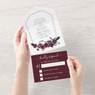 Invitation Tout En Un Halloween Mariage Automne automne foncé Bourgogne